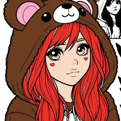 realistic girl in a bear hoodie