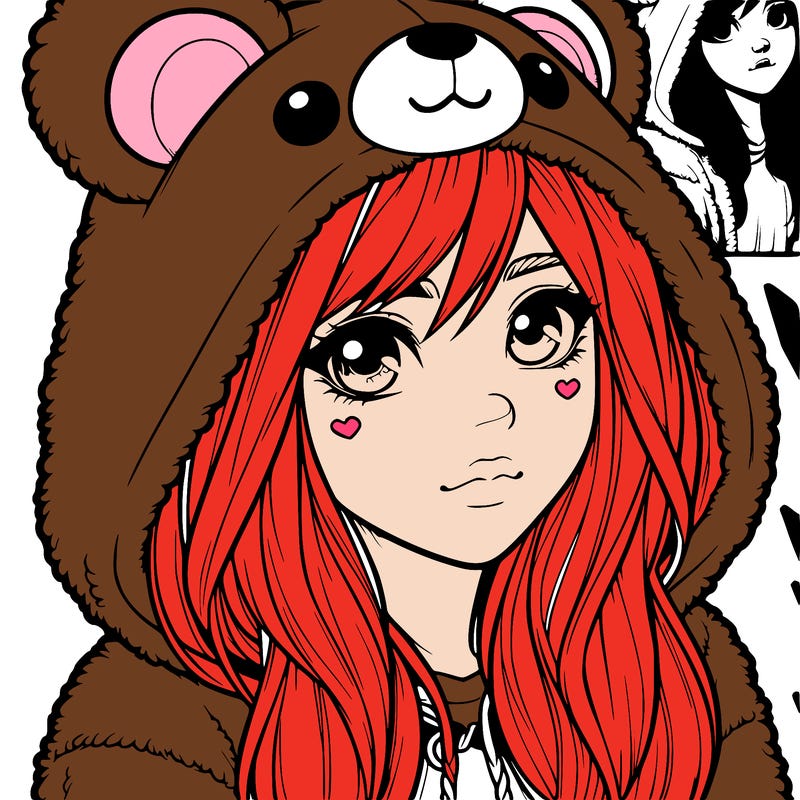 realistic girl in a bear hoodie