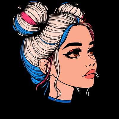 realistic girl with buns on the top of her head