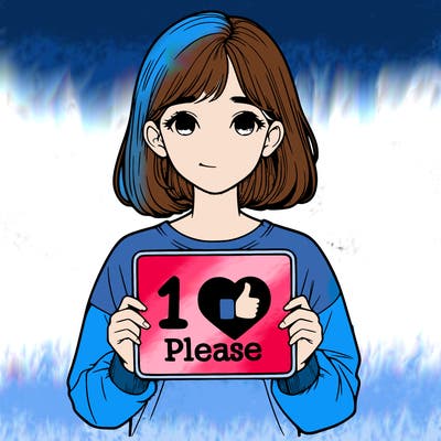 realistic girl holding a sign that says 1 like please