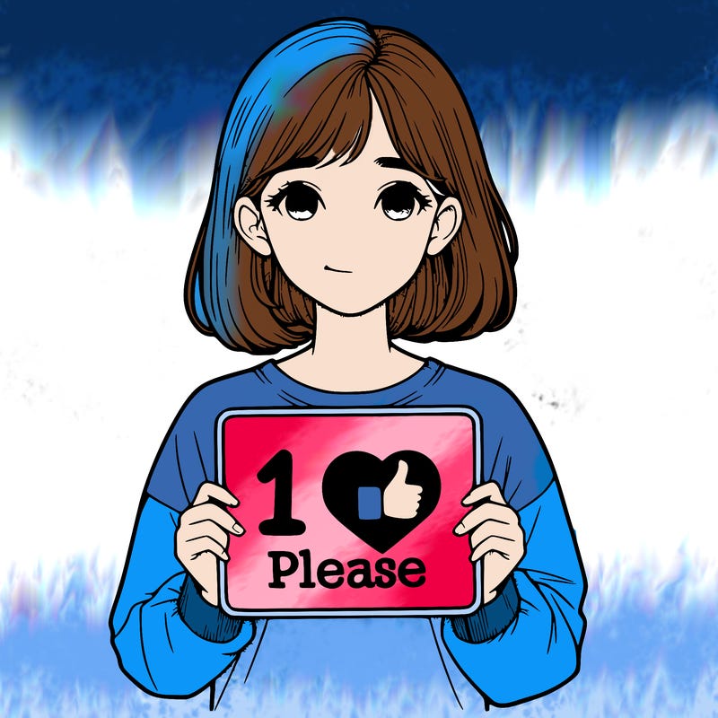 realistic girl holding a sign that says 1 like please