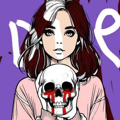 realistic girl holding a skull