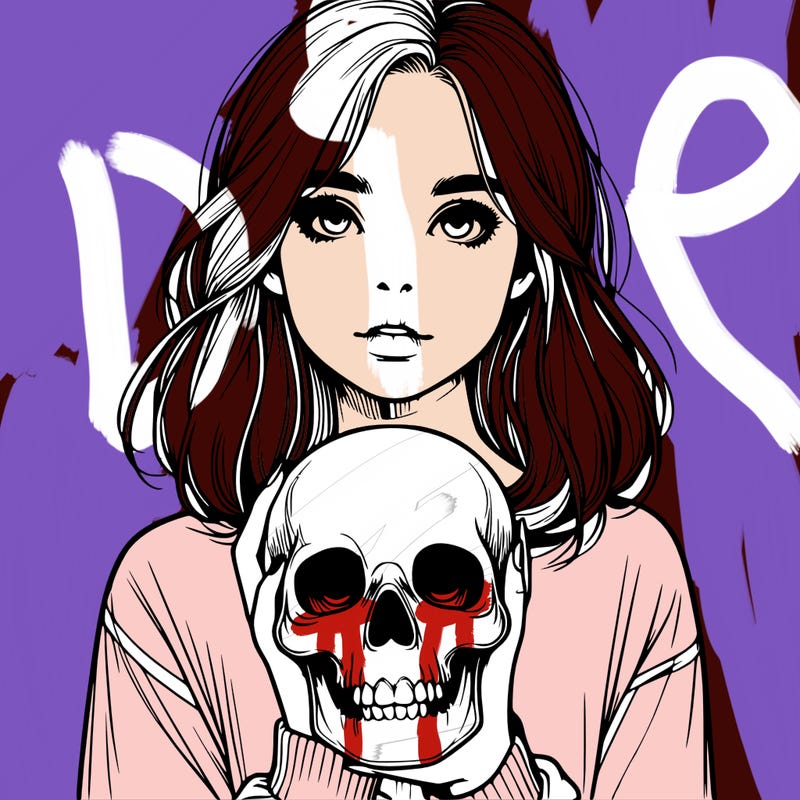 realistic girl holding a skull