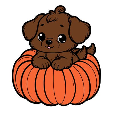 cute little puppy in a pumpkin