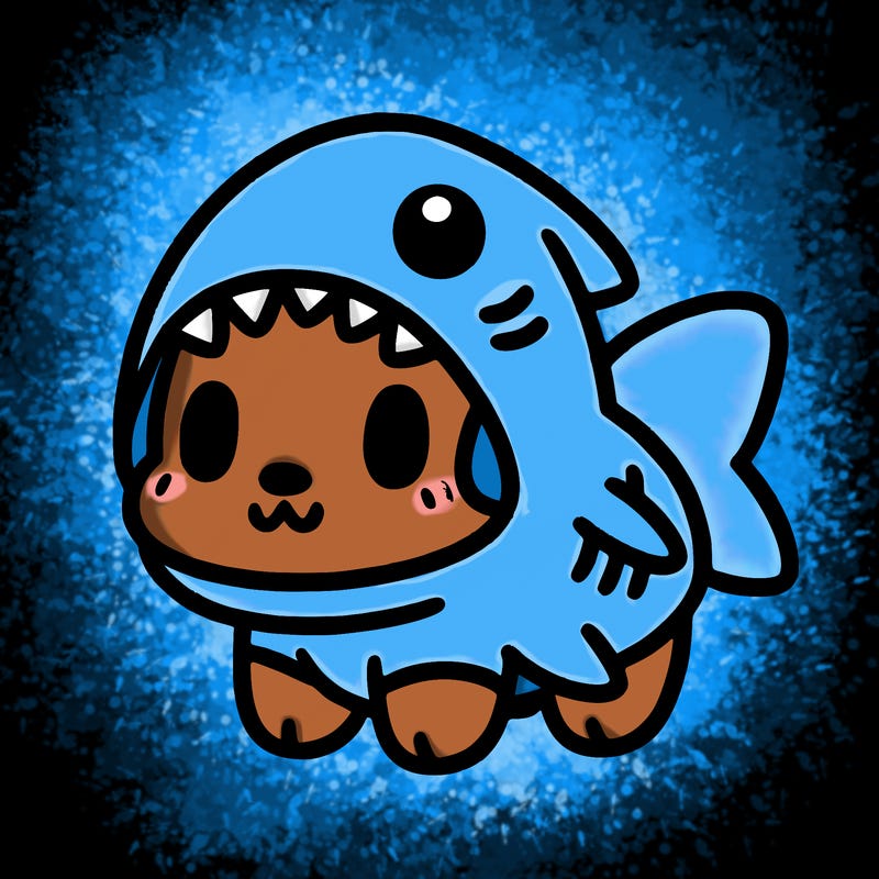 cute dog wearing a shark costume