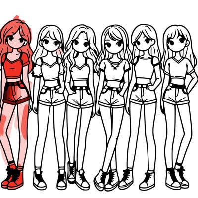 a group of girls wearing crop tops and shorts