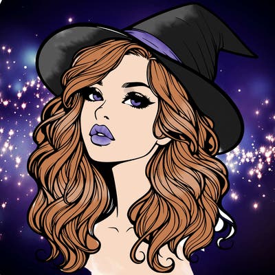 realistic witch girl with wavy hair and lips