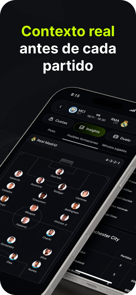 Scout Picks - L'app Scout Picks mostra la formazione tattica della partita e gli approfondimenti per le scommesse sportive basate sui dati