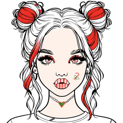 realistic girl with two buns in hair and lips