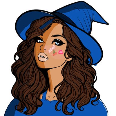 realistic witch girl with wavy hair and lips