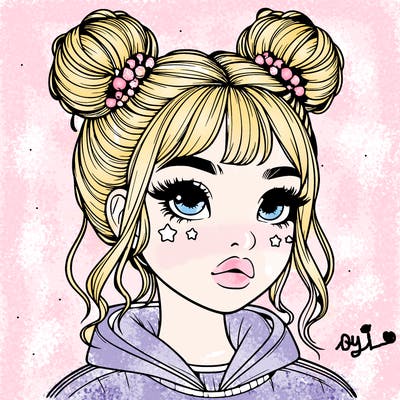 realistic girl with space buns