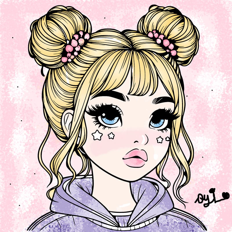 realistic girl with space buns