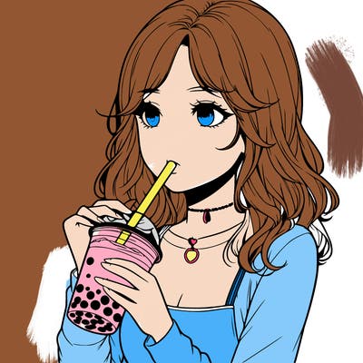 realistic girl drinking boba tea