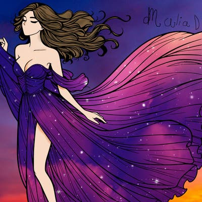 realistic woman in dress flowing the the wind
