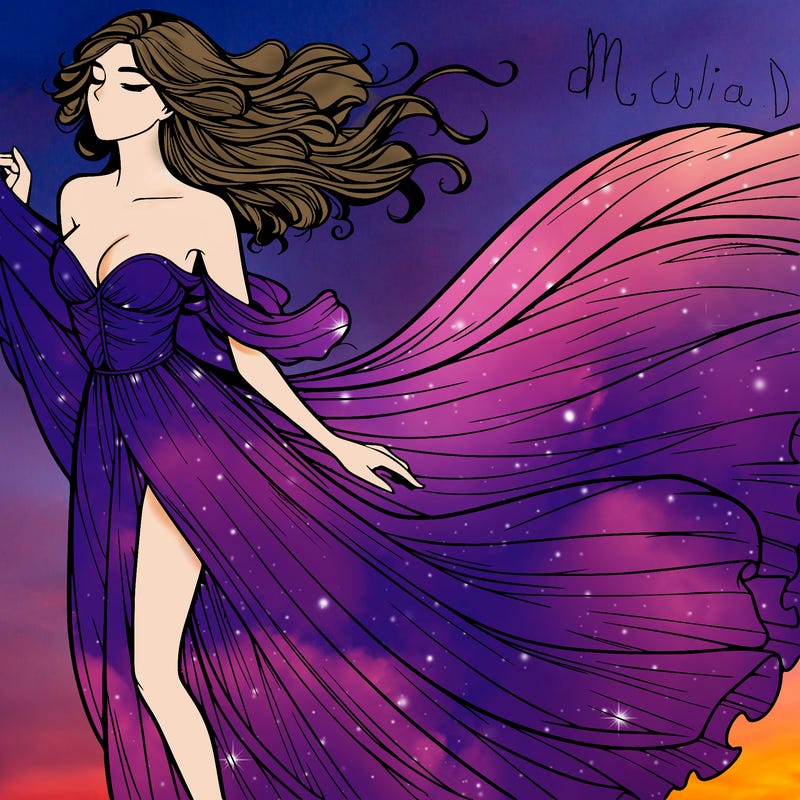 realistic woman in dress flowing the the wind