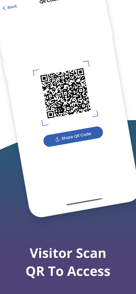 Veemios app screen showing a visitor access QR code