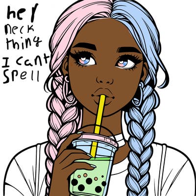 realistic girl with braided hair drinking boba