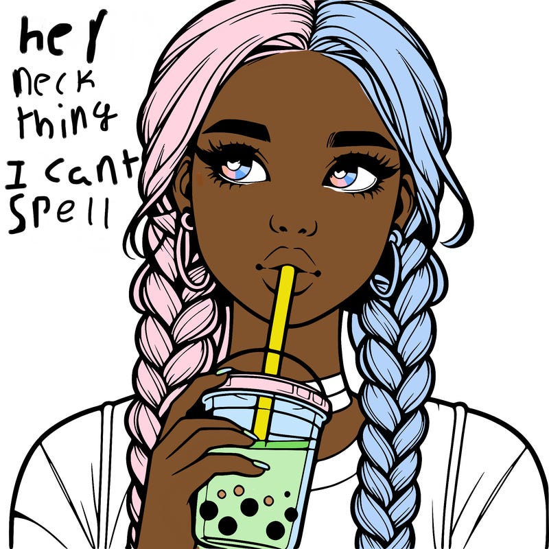 realistic girl with braided hair drinking boba