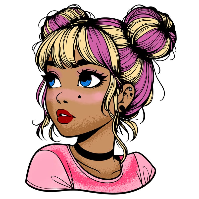 realistic girl with spacebuns