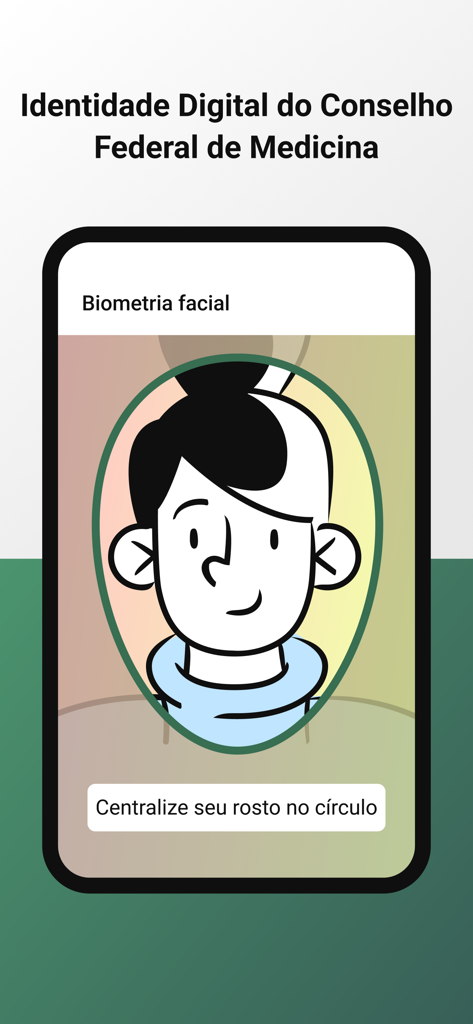 A mobile app screen showing facial biometric authentication for the Federal Council of Medicine's digital identity.