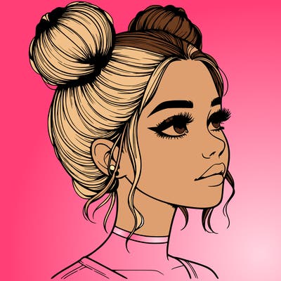 realistic girl with buns on the top of her head