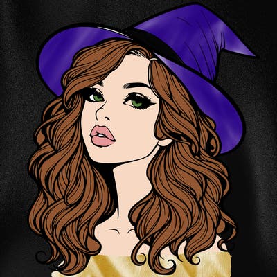 realistic witch girl with wavy hair and lips