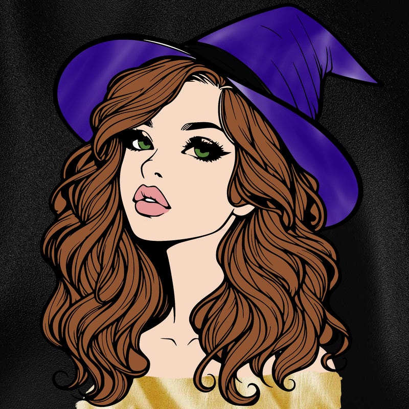 realistic witch girl with wavy hair and lips