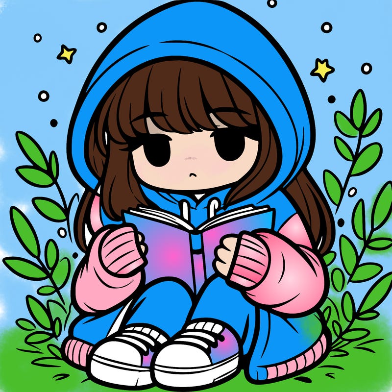 girl in oversized hoodie reading a book
