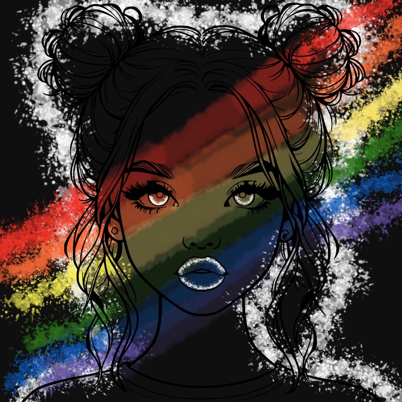 realistic girl with two buns in hair and lips