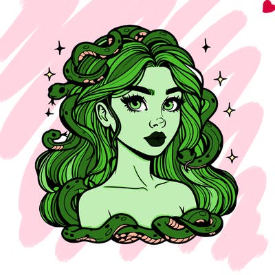 realistic girl with snakes as hair
