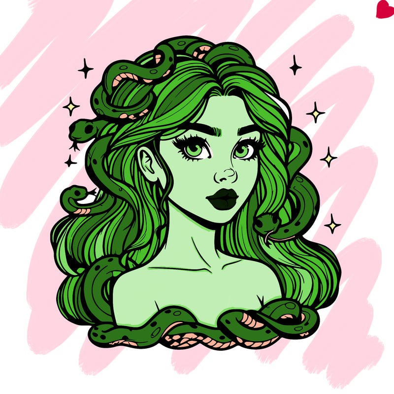 realistic girl with snakes as hair