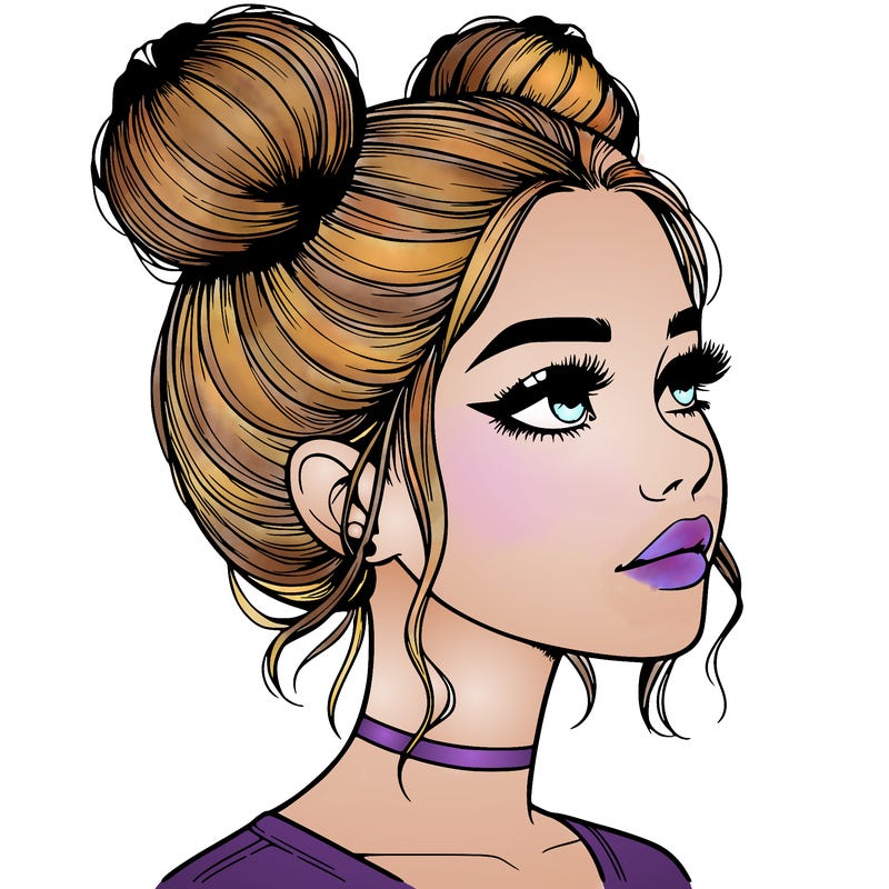 realistic girl with buns on the top of her head