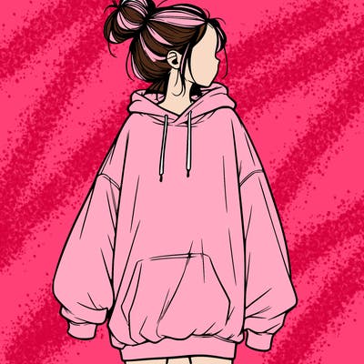 realistic girl with a oversized sweatshirt on and a bun
