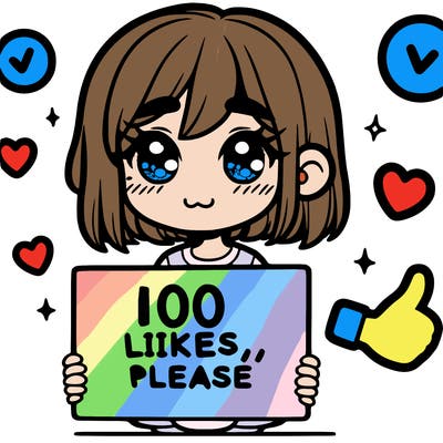 a girl with a sign saying 100 likes, please