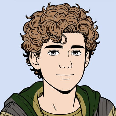 realistic 15 year old boy with curly hair