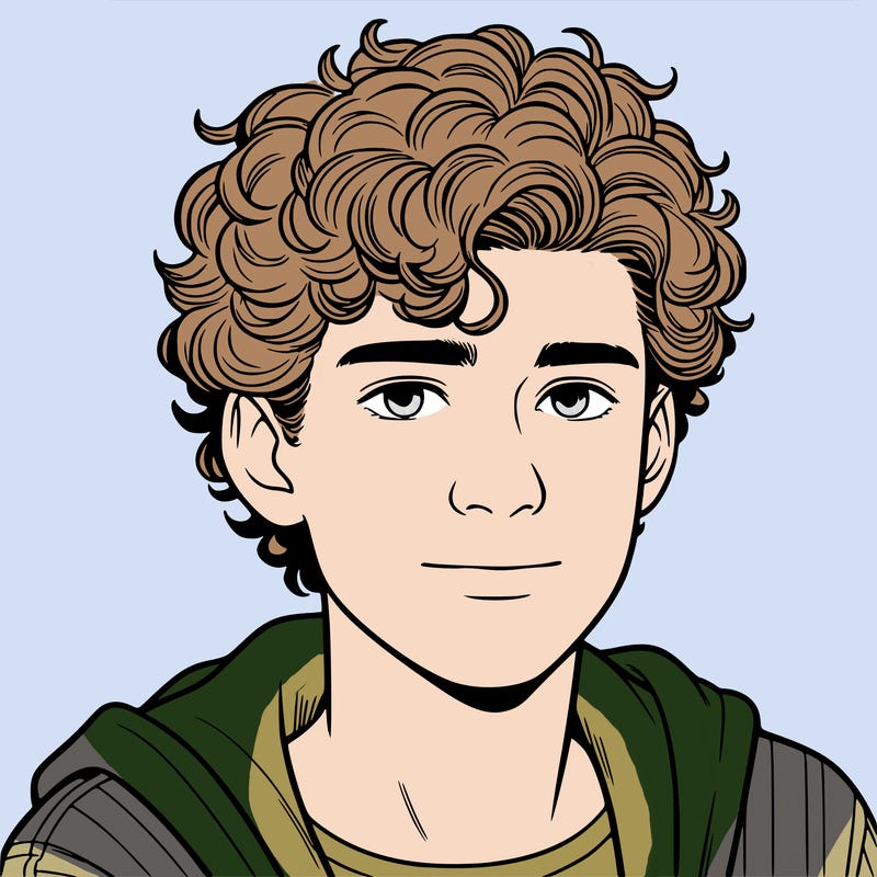 realistic 15 year old boy with curly hair