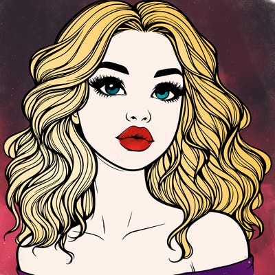 realistic girl with wavy hair and lips