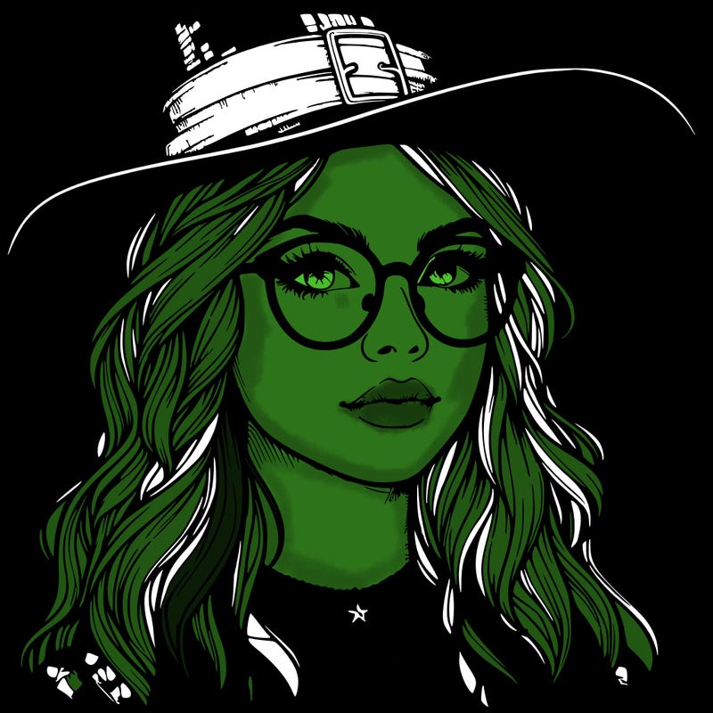 a witch with glasses realistic