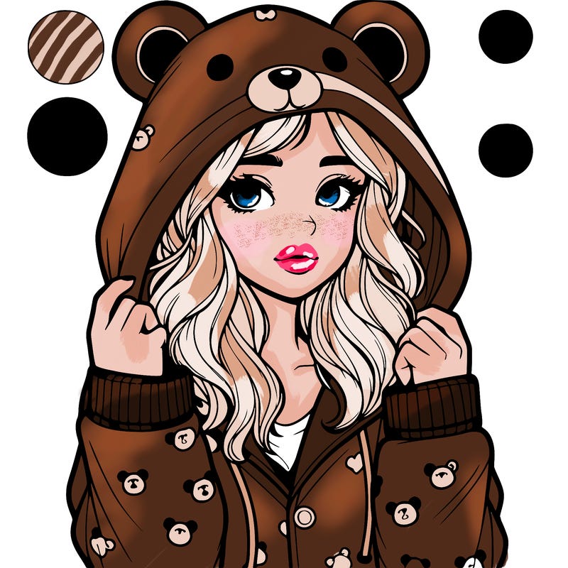 realistic girl in a animal pjs hoodie