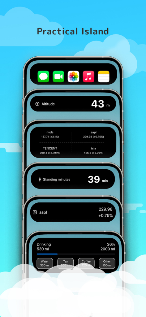 Showcase of various practical Dynamic Island widgets for iPhone customization