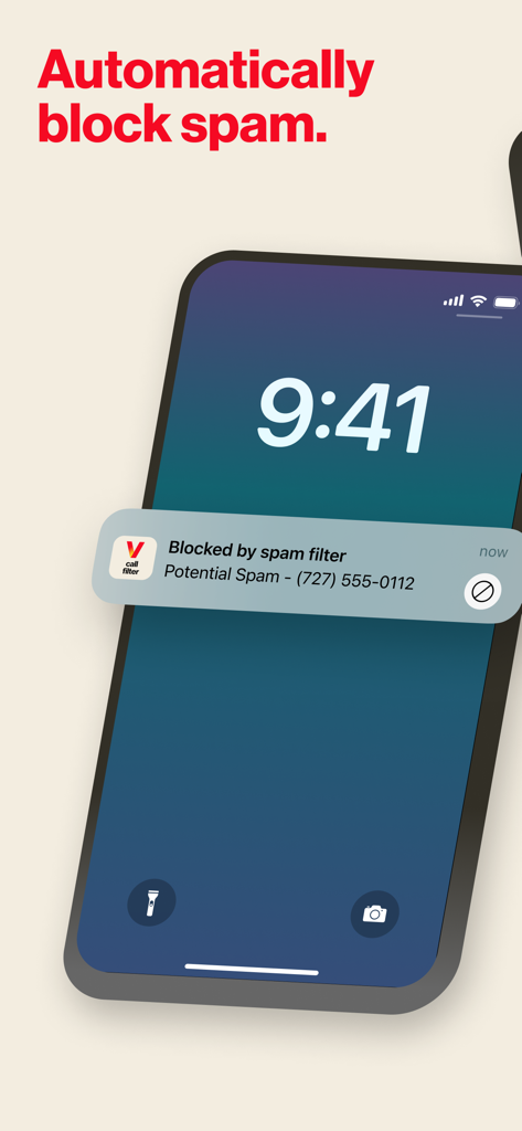 Verizon Call Filter - Verizon Call Filter notification showing a blocked spam call on a smartphone