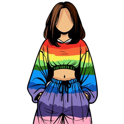 realistic girl faceless with baggy pants and a crop top