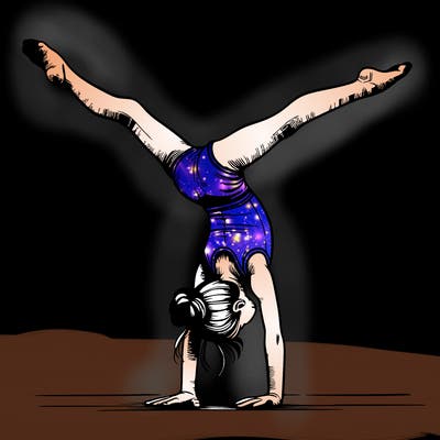 realistic gymnastic hand stand girl in four splits