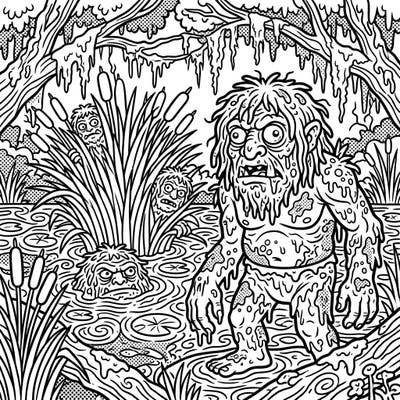 Immerse yourself in a fantastically grotesque swamp scene with these Pop Art Swamp Trolls. This unique coloring page combines bold comic book aesthetics with charmingly mucky creatures for an unforgettable artistic experience.