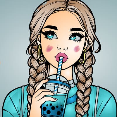 realistic girl with braided hair drinking boba