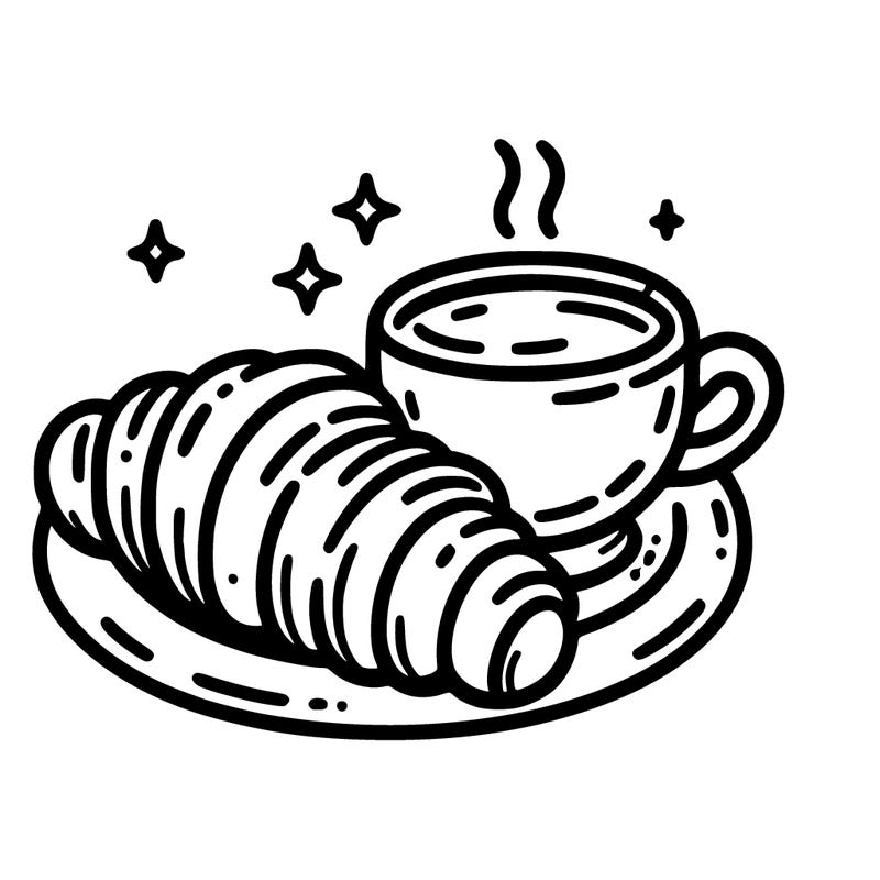 a croissant and a hot coffee placed on a plate