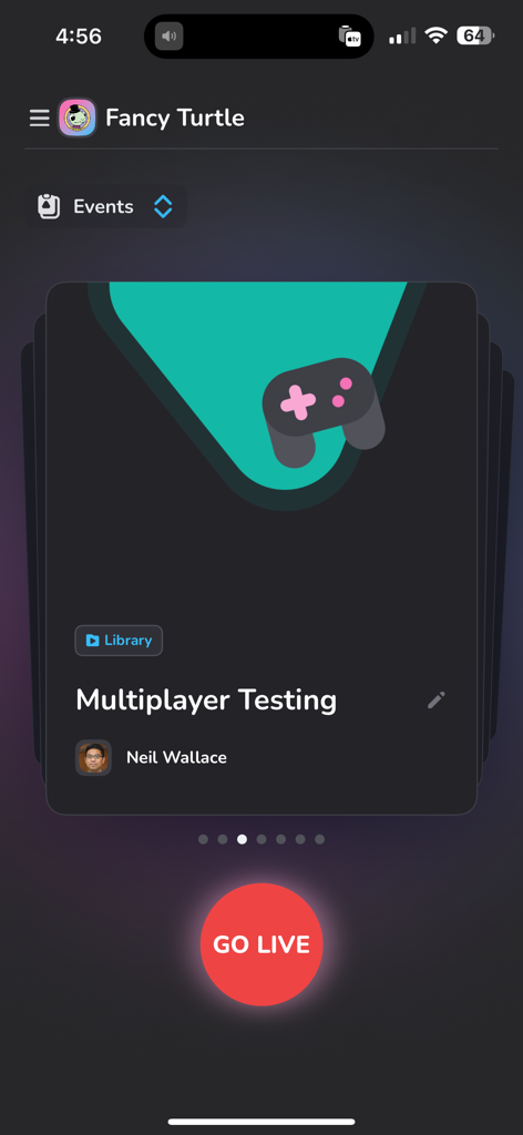 Live Aware: Mobile Streaming - The Live Aware mobile interface displaying a Multiplayer Testing event card with a prominent red Go Live button for game testers.