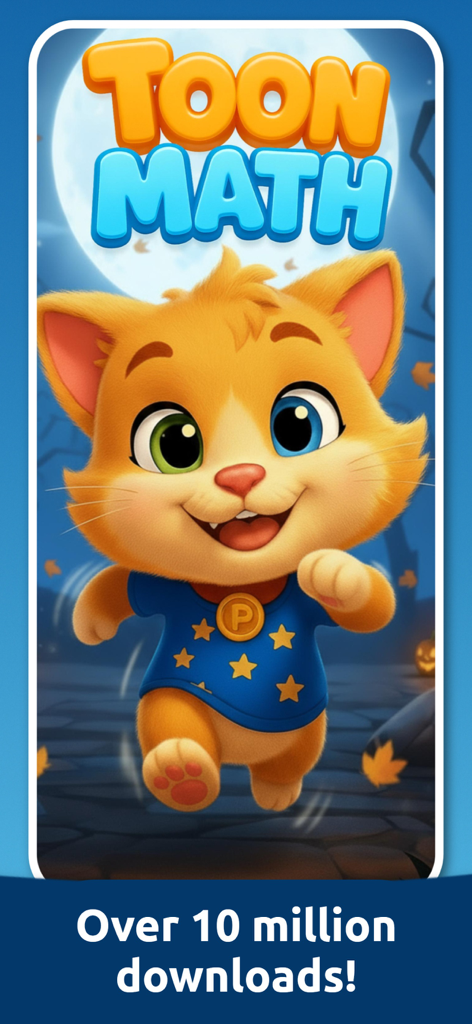Math Games: Toon Math - Toon Math game cover featuring a cute running cat character in a nighttime Halloween setting