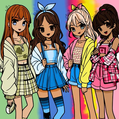 teen manga girls group of 4