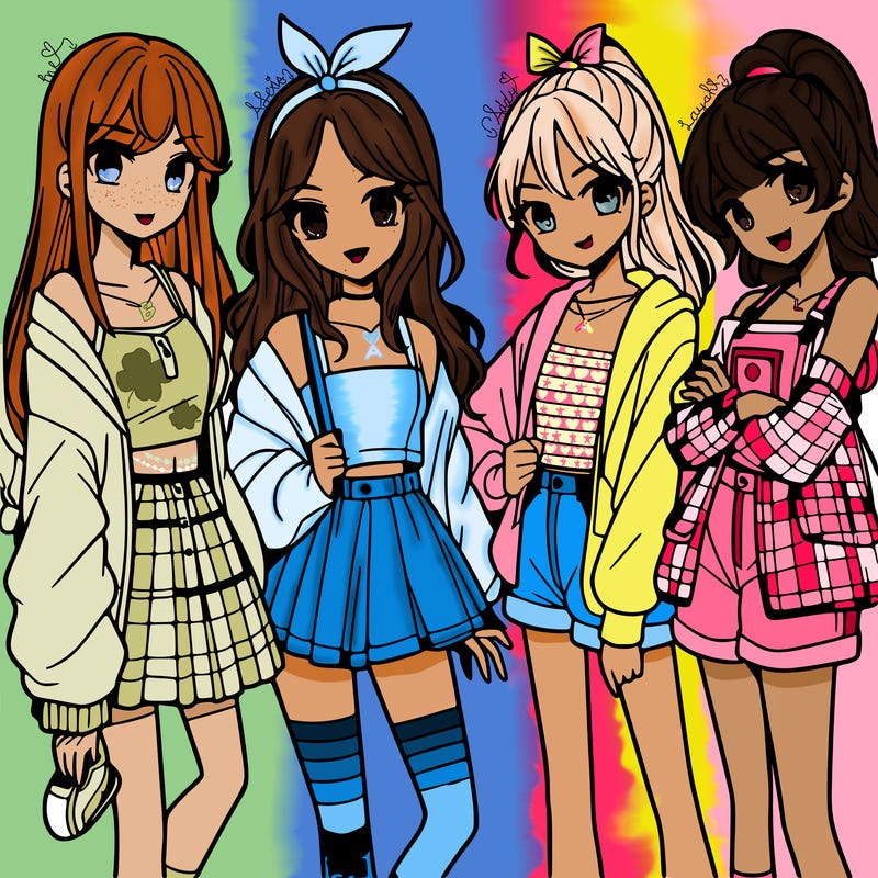 teen manga girls group of 4